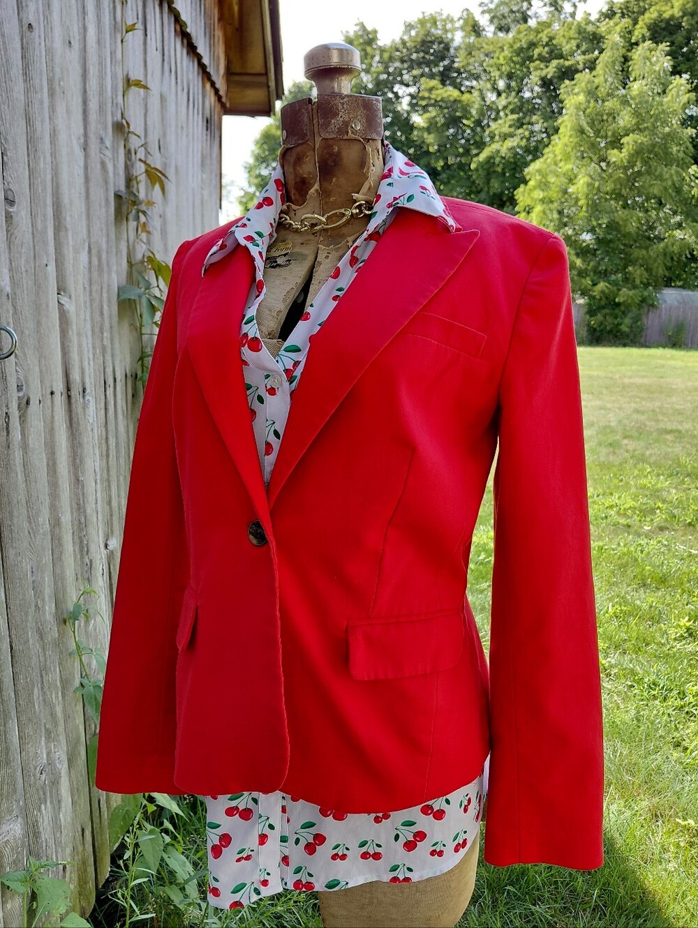 CK Calvin Klein cherry red single breasted single button blazer jacket Womens S